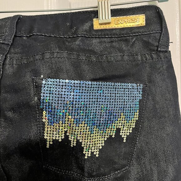 NWT Womens Express jeans stella boot Cut Regular Fit Size 6 Sequins - Picture 8 of 11
